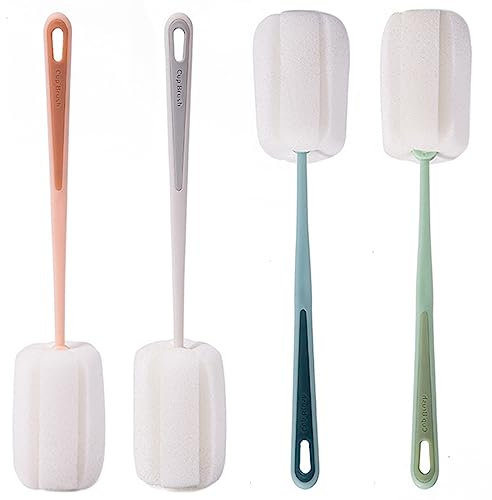 LTHERMELK 4 StüCk FlaschenbüRsten Schwamm, Schwamm Mit Griff,Kunststoff FlaschenbüRste Lang,FlaschenbüRste Baby, FüR Wasser Bierflasche, WeingläSer, Tassen