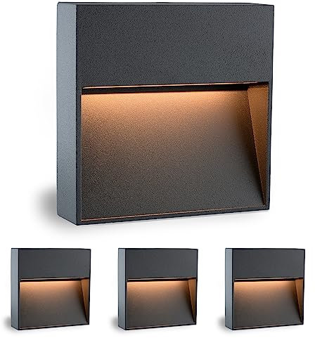 SSC-LUXon 4 Stück LED Design Wandleuchte KEILA anthrazit - Wand- & Treppenleuchte IP54 für Außen & Innen 1,7W warmweißes Licht