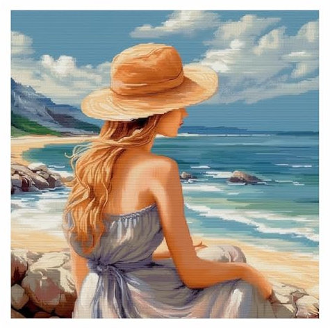 cukol cukol Strand Kreuzstich Set Vorgedruckt, Stickvorlagen Stickbilder Vorgedruckt Kreuzstich Stickpackungen Stickpackung Cross Stitch Embroidery Kit Stickset Sticken Set für Erwachsene Anfänger