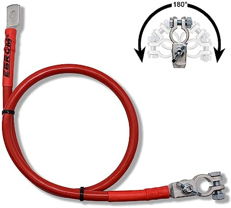 EBROM Batteriekabel Pluskabel 25 mm² rot komplett + Flügelmutter Polklemme, variabel einstellbar, Länge ab 30cm bis 10m + Ringöse Kabelschuh M6 M8 M10 M12 - Ihre Auswahl: 25mm2-60 cm Kabelschuh M10