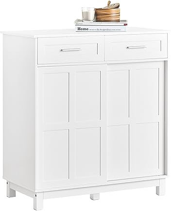 SoBuy FSB84-W Schuhschrank Buffet Küchenschrank Sideboard mit Schiebetüren Schrank Aufbewahrungsschrank Kommode Weiß BHT ca. 80x85x40cm