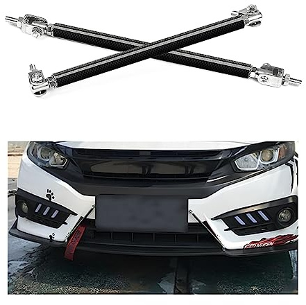 JNNJ 2Pcs Barre de Support de Pare-Chocs Avant de Voiture, Tige de Protection de Lèvre de Pare-Chocs Réglable, Support de Soutien en Acier Inoxydable pour Séparateur Avant de Voiture(Fibre-Carbone)