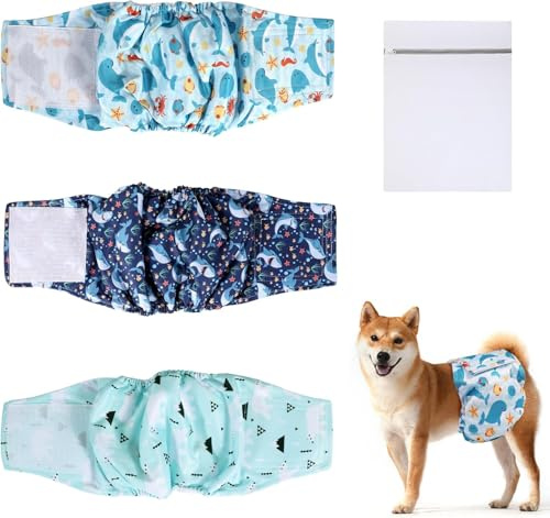 3 pannolini lavabili cane maschio,Pannolini per cani femmina,Pannolini per cani super assorbenti,Fascia pancia per cane,Mutandine Cane Femmina Calore,Pantaloni igienici per cani (M)