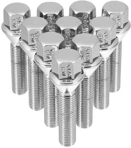 QUARKZMAN 10 Stück Radbolzen Radschrauben M12 x 1,5 Chrom Radbolzen Radmuttern Satz 45mm