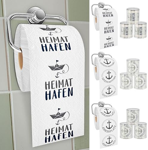 Toilettenpapier maritim 12er Set │24 Meter 2-lagig 18gr/qm │ Klopapier 3 Motive WC-Papier