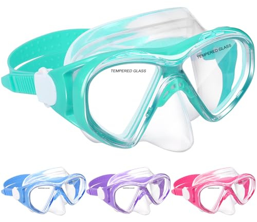 ACQCES Kids Swim Goggles Snorkel Diving Mask for Boys Girls Ages 5-15, Two-Color Anti-Fog Swimming Goggles with Nose Cover (1PCS Light Green)
