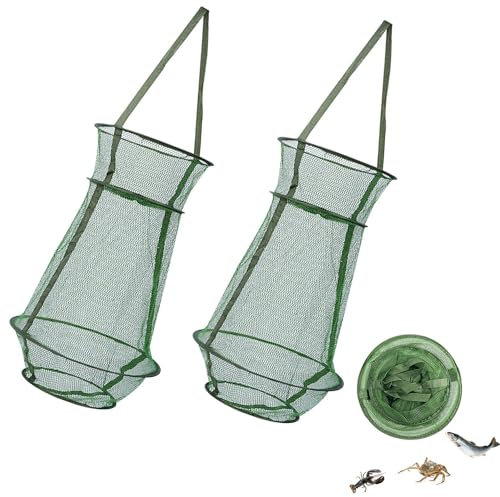 2 Stück Nylon Gefaltet Fischernetz, Faltbare setzkescher, Faltbare Fischreuse Nylon, Fishing Köderfischreuse, Faltbare Köderfischreuse,Fischernetz für Fangen Aller Fischarten, Krabben, Krebse (Grün)