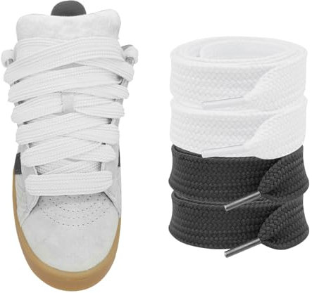 UamGlsob 2 Pares de Cordones Gruesos de 15mm para Adidas Campus 00s, Cordones Planos Gordos Extra Anchos para Zapatillas Deporte (White+Black, 45/115cm)
