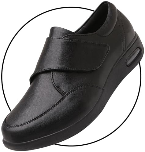 Scarpe per Anziani Donna Impermeabili in Pelle Scarpe Comode Anziani Scarpe Uomo Pianta Larga Pantofole per diabetici Ortopedico Diabetico Slipper (Color : Black, Size : 46 EU)