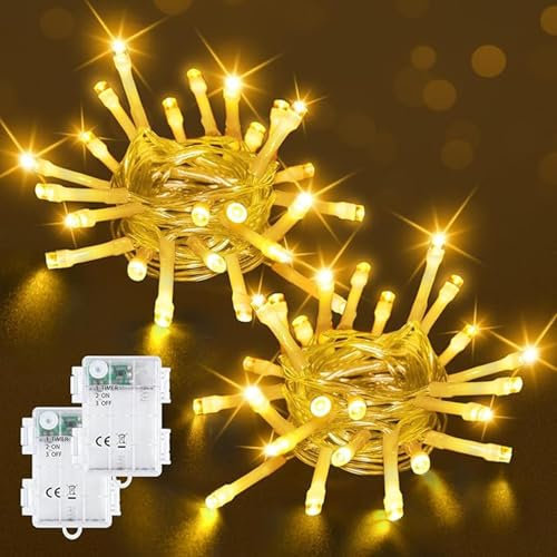 Afaiup Christmas Decoration Fairy Lights, LED Fairy Light with 6Hrs Timer Waterproof, 2 Pieces 3M 20 LEDs Warm White String Lights for Indoor Lighting, Bedroom, Wedding Decor, Party, Christmas