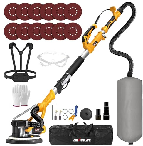 GEVEELIFE Drywall Sander, Electric Sander with 12 Sanding Discs and LED Light