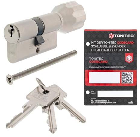 ABUS A93, cilindro di chiusura monochiave personalizzato, cilindro per serratura con sistema di chiusura a 3 chiavi e Code Card ToniTec, cilindro con pomolo di profilo C73, dimensioni 30/80K mm