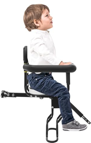 MEELRYD Seggiolino anteriore per bicicletta, seggiolino anteriore per bambini, con staffa di sicurezza, cintura di sicurezza e pedale, seggiolino anteriore montato per bambini, comodo seggiolino per