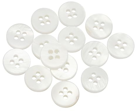 sourcing map 14Pcs Natural Shell Button, 4 Hole 10mm Round Mother of Pearl Buttons for Shirt Coats Suits Jacket Jeans Skirts DIY Sewing Crafts, White