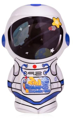Gel de ducha 2 en 1 Accentra TAKE ME TO THE MOON para cuerpo y cabello - Gel de ducha y champú en botella de astronauta, diseño de astronauta, 400 ml, fragancia: océano, ideal como regalo para niños.
