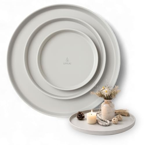 Juego de 3 bandejas decorativas redondas (25 cm, 30 cm, 40 cm), bandeja decorativa para corona de Adviento, bandeja para velas y decoración durante todo el año, elegante bandeja redonda Greige