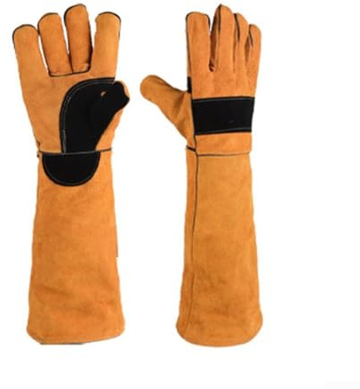 Gants de protection en cuir pour animaux de compagnie, design anti-rayures et anti-morsure pour chats et chiens (jaune, 45 cm)