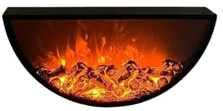 Elektrisk spis Infälld elektrisk öppen spis, väggmonterad halvcirkelformad, justerbar flammans ljusstyrka, knapp och fjärrkontroll(60cm)
