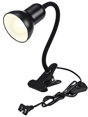 Clip On Gooseneck Lamp - 300W Max, Ceramic Fire-Resistant E26 Socket, Classic Durable Switch, Adjustable Flexible Clamp Light for Desk, Workbench, Bed Headboard, Table, Grow (Standard Clip Desk Light)