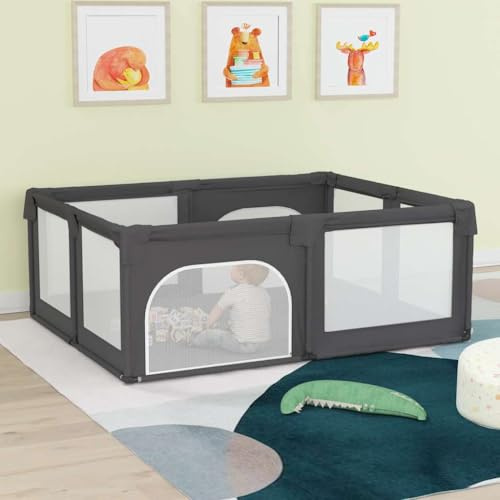 Genérico Parque para bebés con 2 Puertas Tela Oxford Gris Oscuro, Parques para bebés Gris