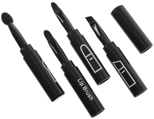 Lurrose Set Pennelli 4 in 1 Portatile in Plastica Nera per Occhi e Labbra, Pennello Ombretto e Eyeliner, per Make Up Fai da Te Compatto e Creativo