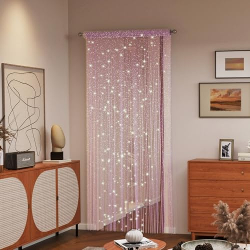 ave split Decorative Door String Curtain Wall Panel Fringe Window Room Divider Blind Divider Tassel Screen Home 100cm*200cm (pink18)