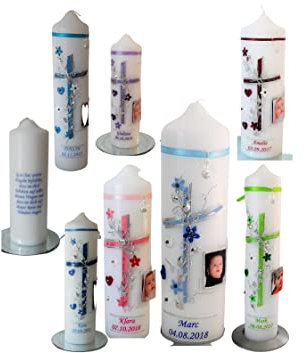 Taufkerze/Kommunionkerze, Geburtstagskerze,Patenkerze mit Engel(Perle) inkl.Foto,Name,Datum**Junge Mädchen B076TF1MTF