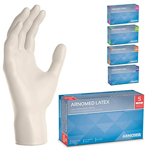 ARNOMED 100x Guanti lattice monouso S Bianco, Guanti monouso senza polvere, Guanti usa e getta resistente, Per meccanico, pulizia casa, alimenti e tattoo XS, S, M, L, XL