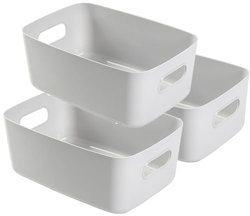 Scatole portaoggetti rettangolari, set di 3 cestini da studio in plastica per cucina, casa, ufficio, bagno, 30 x 20,5 x 12,5 cm