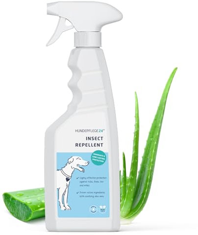 HUNDEPfLEGE24 Tick Spray for Dogs – Highly Effective Flea & Tick Protection for Dogs & Cats with Geraniol & Aloe Vera – Repels Ticks, Fleas, Mites, Lice, Mosquitoes & More – Made in Germany – 500ml