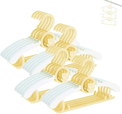 HGYZE - Perchas para niños para el Armario ES bebé y ES niño y niña, 20 Perchas apilables con Gancho, Ajustables y antiESslizantes, para Ahorrar Espacio (Amarillo y Blanco)