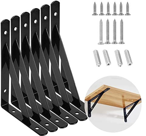 6 Stück Halterungen für Regale, 15cm Dreieckig Regalträger, Schwerlast Wandmontage Dekorative Regalhalterungen, Abnehmbare Regalwinkel, 90 Grad Wand Regalträger mit Schrauben für Wohnzimmer Büro