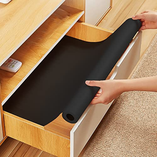ALOONEN Tapis de tiroir imperméable Noir antidérapant 44 x 400 cm en Eva Tapis d'armoire découpable Tapis Non adhésif pour étagères, armoires, tiroirs, réfrigérateurs, certifié (LFGB