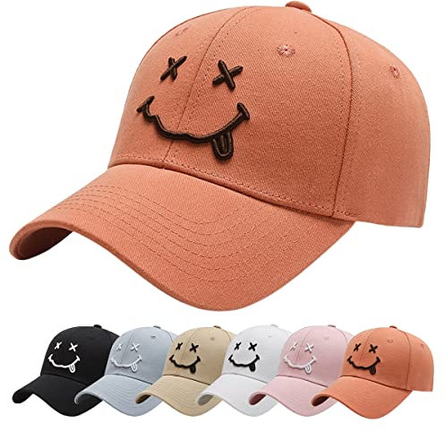 Enwokran Baseball Cap, Baseball-Mütze Gestickte Lächeln Verstellbar Basecap für Herren Damen, Unisex Baseballkappen Sonnenhut Sport Reisen Draußen Sonnenschutz Hüte (Z_Orange)