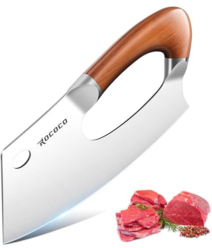ROCOCO Meat Cleaver Knife Unique Effort Saving Kitchen Knife Professional Stainless Steel Chef Cooking Knives for Cutting Meat Vegetable Father Mother Christmas Gift Bronze