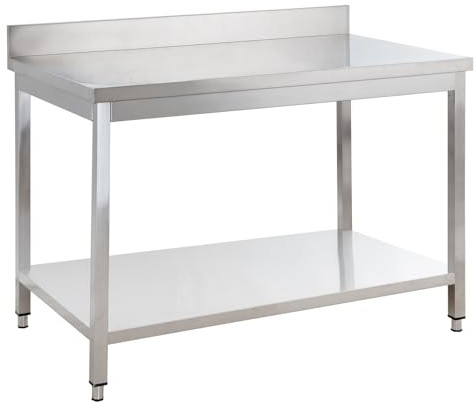 GastroHero Edelstahl Arbeitstisch I Arbeitstisch 150x70 cm mit Grundboden und Aufkantung I Edelstahltisch für Gastronomie I Gasto Tisch AISI 201