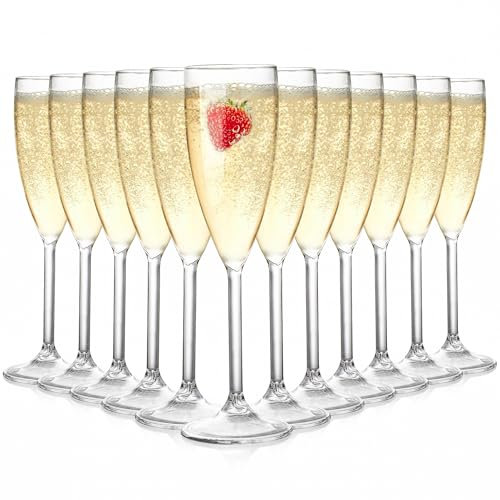 Elsjoy 12 Stück Champagnergläser aus Kunststoff, 170ml Unzerbrechlich Champagner Gläser, Gestielte Champagnergläser, Wiederverwendbare Champagner Toasting Cups für Veranstaltung, Hochzeit, Party
