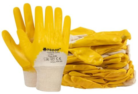 PROOF COMFORT & SAFETY Guanti Da Lavoro Guanti Di Protezione 12 Paia Nitrile Rivestimento In Nitrile Cotone Taglia 8 Grigio Giallo Citra