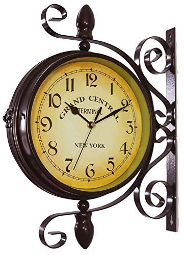 Antik Retro Bahnhofsuhr Gartenwanduhr im Freien, Antiquitäten -Look -Bahnhofsuhr, Retro Indoor Outdoor doppelseitig Wanduhr, for Garten Terrasse Pool Lanai Zaun Wohnzimmer zweiseitige Uhr Wanduhr Dopp