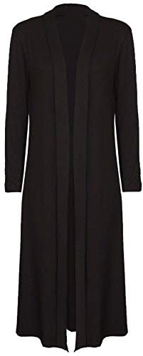 Shop Nova® Ladies Maxi Long Length Boyfriend Cardigan Collared Top Long Full Sleeve Floaty (Black, 26)