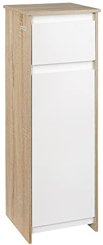 kleankin Mobile Bagno con Cassetto e Armadietto con Ripiano Regolabile Interno, Mobiletto Bagno in MDF, 32.6x30x90 cm, Bianco e color Legno