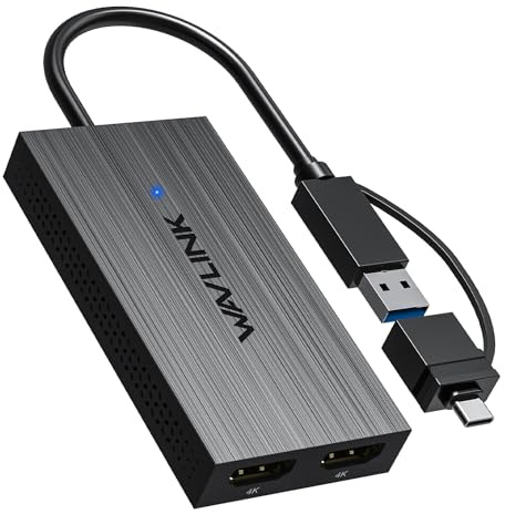 WAVLINK Adattatore da USB 3.1/USB C a Doppio HDMI, DisplayLink Dual 4K@60Hz Monitor Hub, Compatibile MacBook M1/M2/M3/M4, New MacBook Neo, Windows