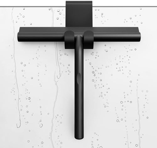 ecooe Silikon Duschabzieher Schwarz, Abzieher Dusche mit Halterung 21cm Breit, Fensterabzieher mit Edelstahl Kern, Abzieher für Glas, Spiegel, Fenster, Fliesen