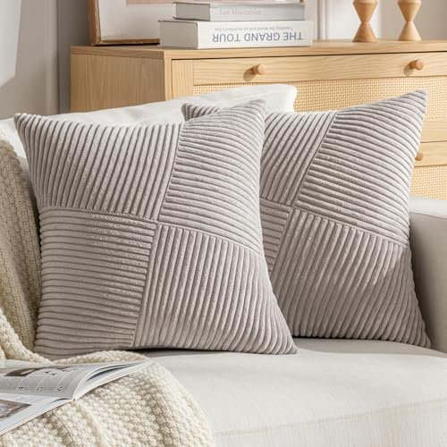 DecorMommt - Fundas para cojín (40 x 40 cm), color gris claro y pana a rayas, para salón, dormitorio, sofá