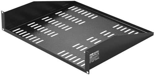 VEVOR 2U serverhylla, 406 mm djup, 22,7 kg max lastkapacitet ventilerad konsol eller väggmonterad rackmontering hylla med bricka, bra luftcirkulation för 482,6 mm nätverksskåp eller utrustningsställ
