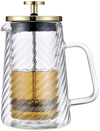Klausberg Teezubereiter Kaffeebereiter French Press 1000ml / 9 Tassen, Kaffeepresse Edelstahl filter, Doppelwandige Isolierte Kaffeekanne, Teekanne, Teebereiter, Deckel in Gold (KB-7767)