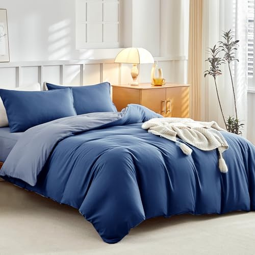 Tokokimo Parure de lit 4 pièces King Size en microfibre ultra douce avec taies d'oreiller et drap-housse à bonnets profonds (épaisseur du matelas de 40 cm), bleu foncé