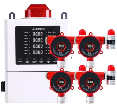 YQVEOT Detector de Gas, Kit de Detector de Fugas de Gas Industrial: Alarma de Gas tóxico, a Prueba de explosiones, for Gas Combustible, CH4 y GLP para Trabajo y Casa(LEL Four Channel)