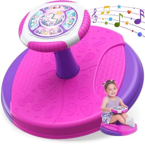 HYES Sit and Spin Carrousel Licorne Chaise pivotante à 360° avec lumières LED et musique Jouet sensoriel Cadeau pour garçons et filles de 2, 3, 4 ans