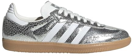 adidas Originals Samba Damen-Sneaker, Silber-metallisches rissiges Leder, 38 EU